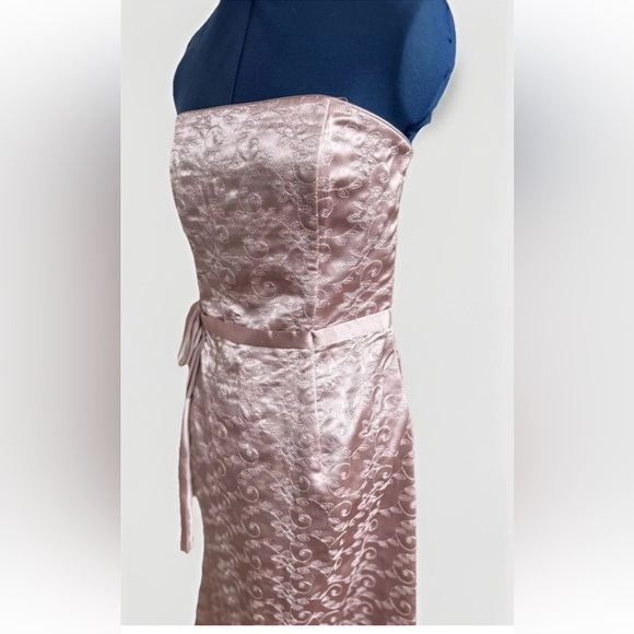 Vtg 90s Y2K Jessica McClintock Pink Floral Embroidered Strapless bow Maxi Dress - Picture 11 of 12